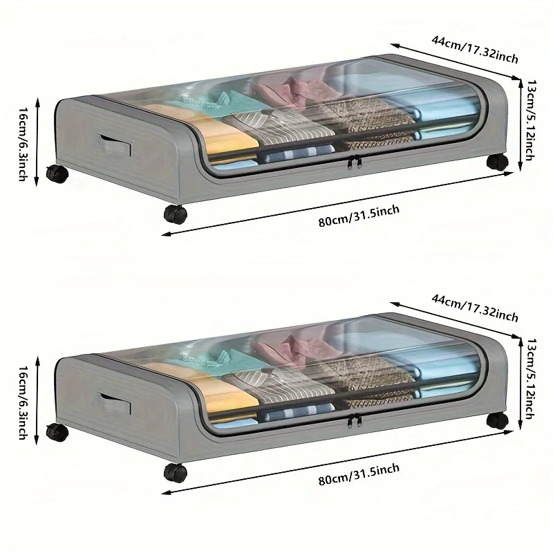 Imagem -06 - Grande Capacidade Underbed Quilts Bolsa de Armazenamento com Rodas Visível Janela Under Bed Metal Zippered Box para Roupas Livro Brinquedos Cobertor