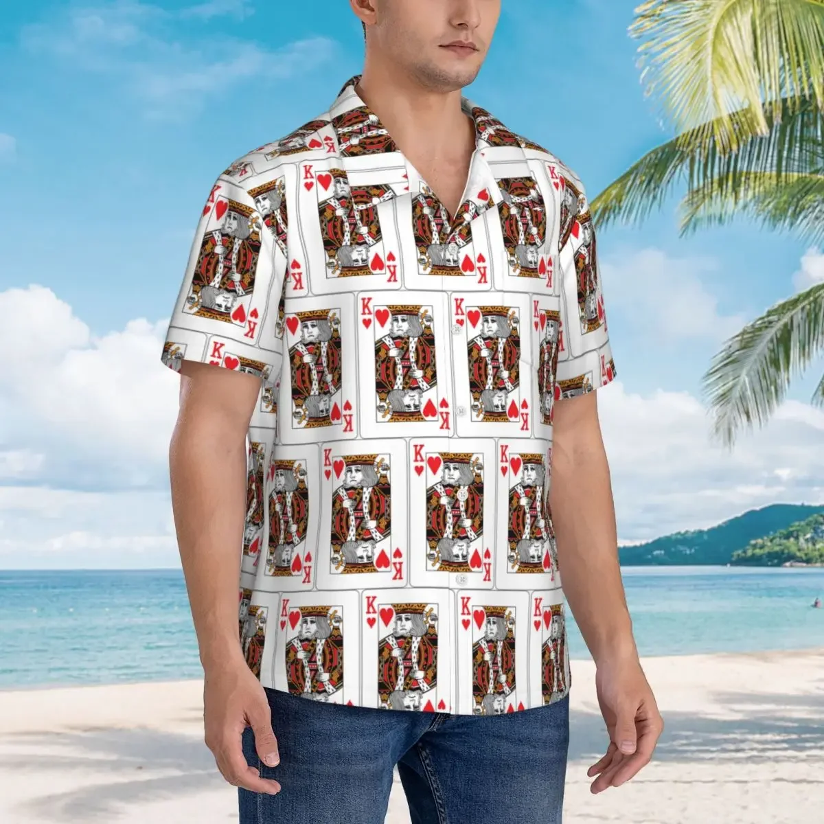 King Of Hearts Poker Playing Card Hawaiian Shirts Fashion Men Short Sleeve Shirt for Summer Beach Men's Lapel Tops
