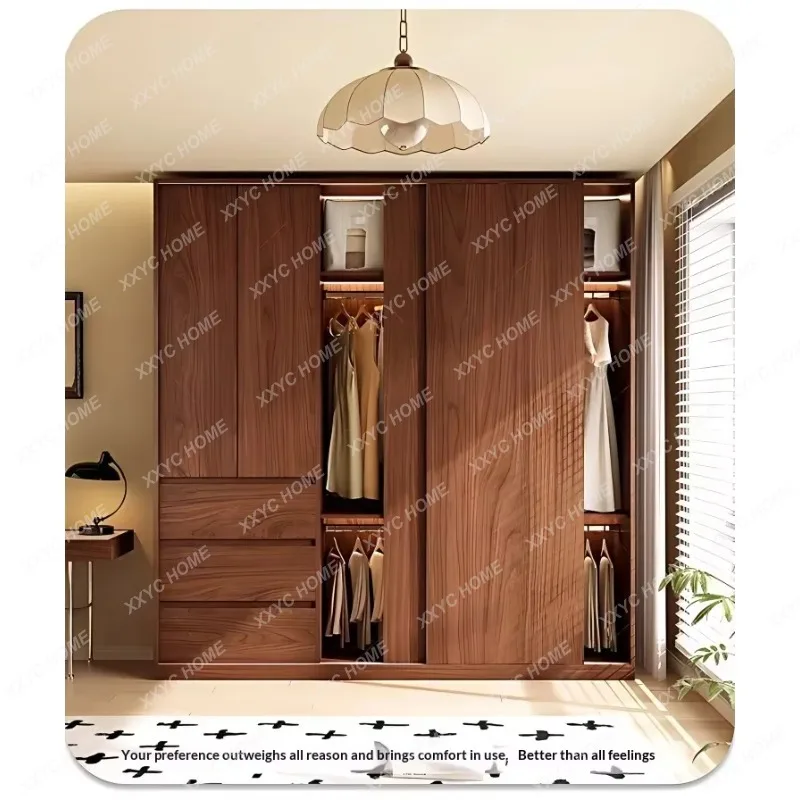 XX Any Size Custom Mid Century Walnut Sliding Wardrobe All Aluminum Zero Formaldehyde  Grade Bedroom Home Organizers