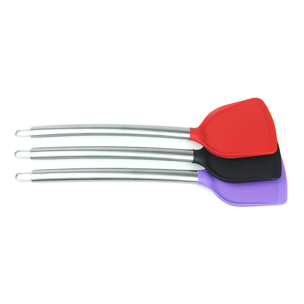 Silicone Cooking Spatula Stainless Steel Handle Nonstick Heat Resistant Kitchen Spade Purple Hanging Hole High Temperature