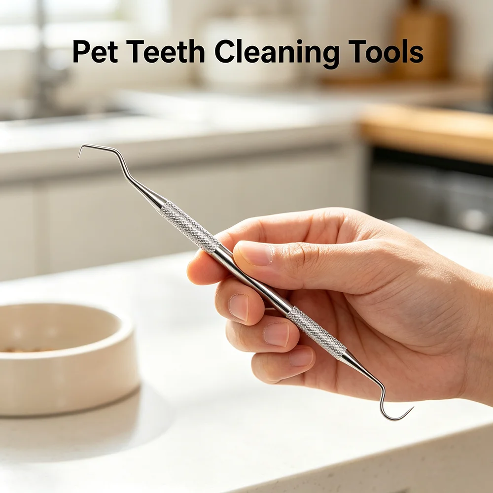 Stainless Steel Double-ended Pet Teeth Cleaning Tool, Non-slip Knurled Handle Oral Care Cleaner for Dogs Cats Household Use