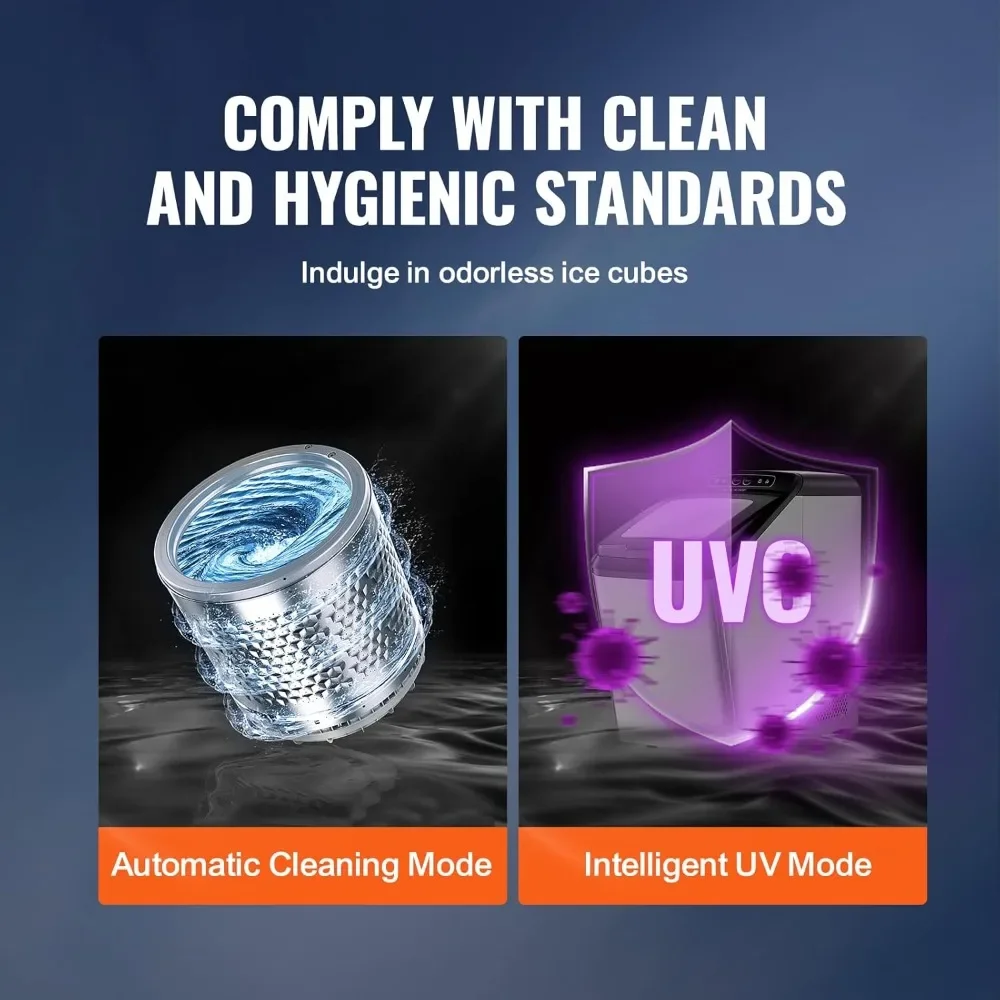 ماكينة صنع الثلج اليومية بسعة 30 رطل من VEVOR مع ميزة التنظيف الذاتي، ثلج ناعم قابل للمضغ، مغرفة ثلج وسلة، مياه مزدوجة R