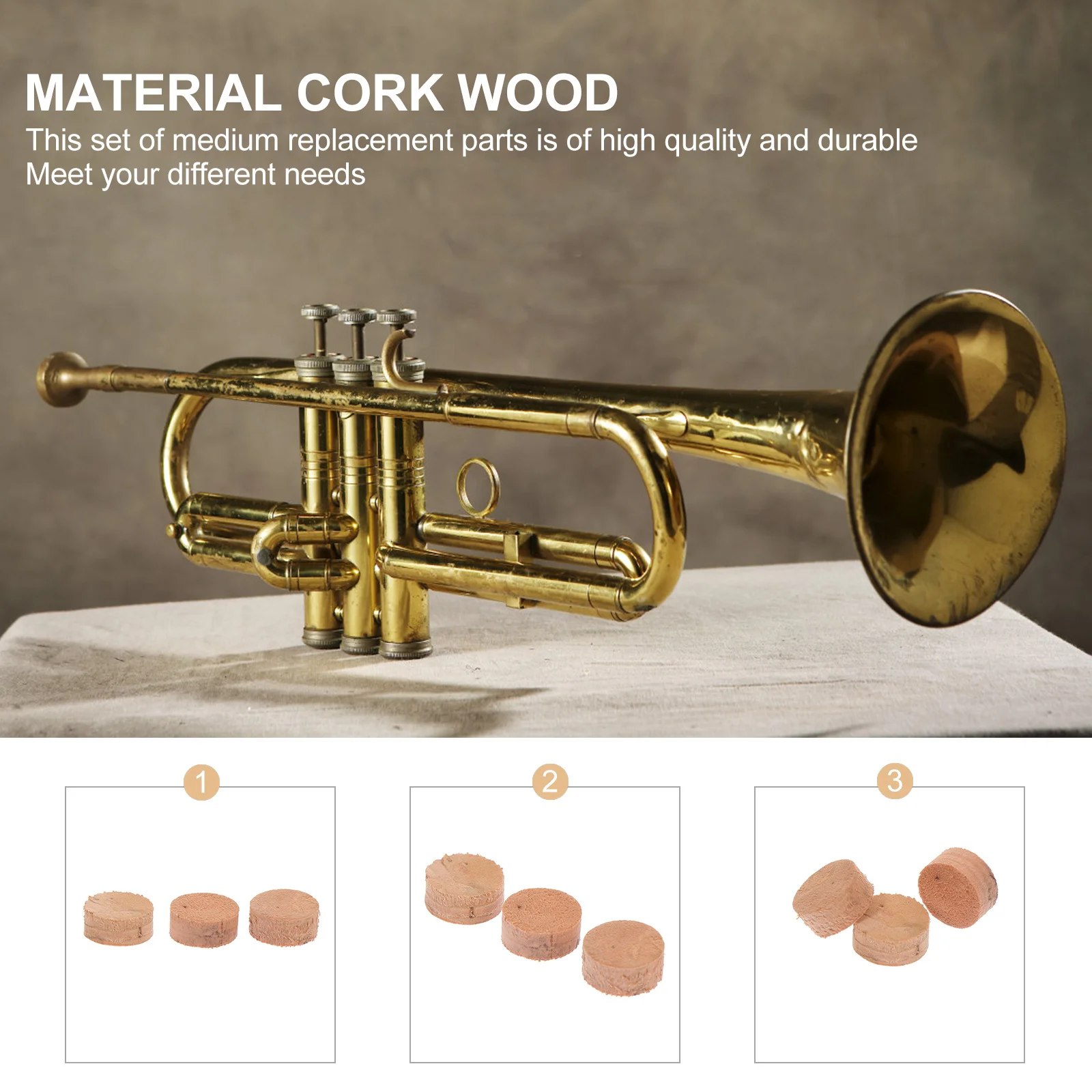 

3Pcs Trombone Water Key Cork Pads Natural Wood Replacement Cushions Professional Musical Instrument Parts Trombone Cork Cushions