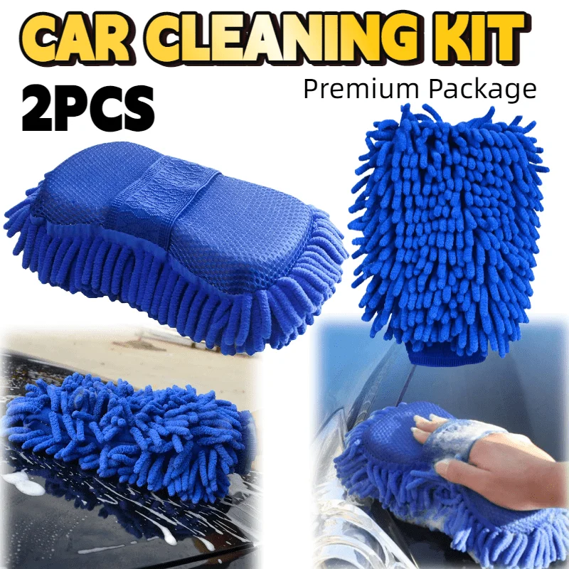 Value pack car care set equipped with super absorbent chenille sponge and chenille wash mitt, perfect for daily household car cl