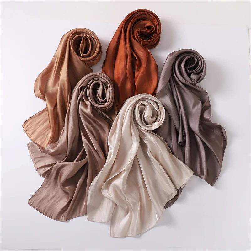 20 Colors Plain Sparking Silk Satin Shawls Scarf Lady High Quality Wrap Shimmer Beach Cover Stole Bufandas Muslim Hijab 175*75Cm