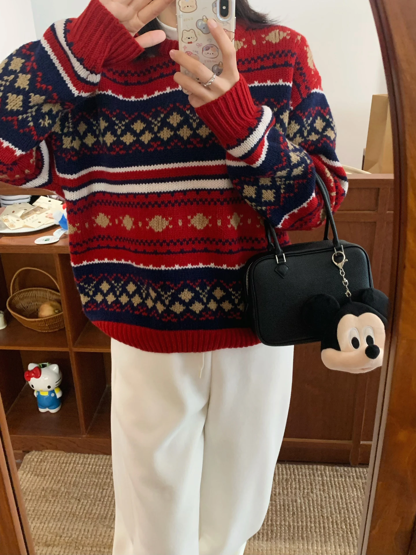 

Red New Year Knitted Woolen Sweater for Women Vintage Embroidery Autumn Winter Lazy Sle 00 Wool Thiened Pullover Top