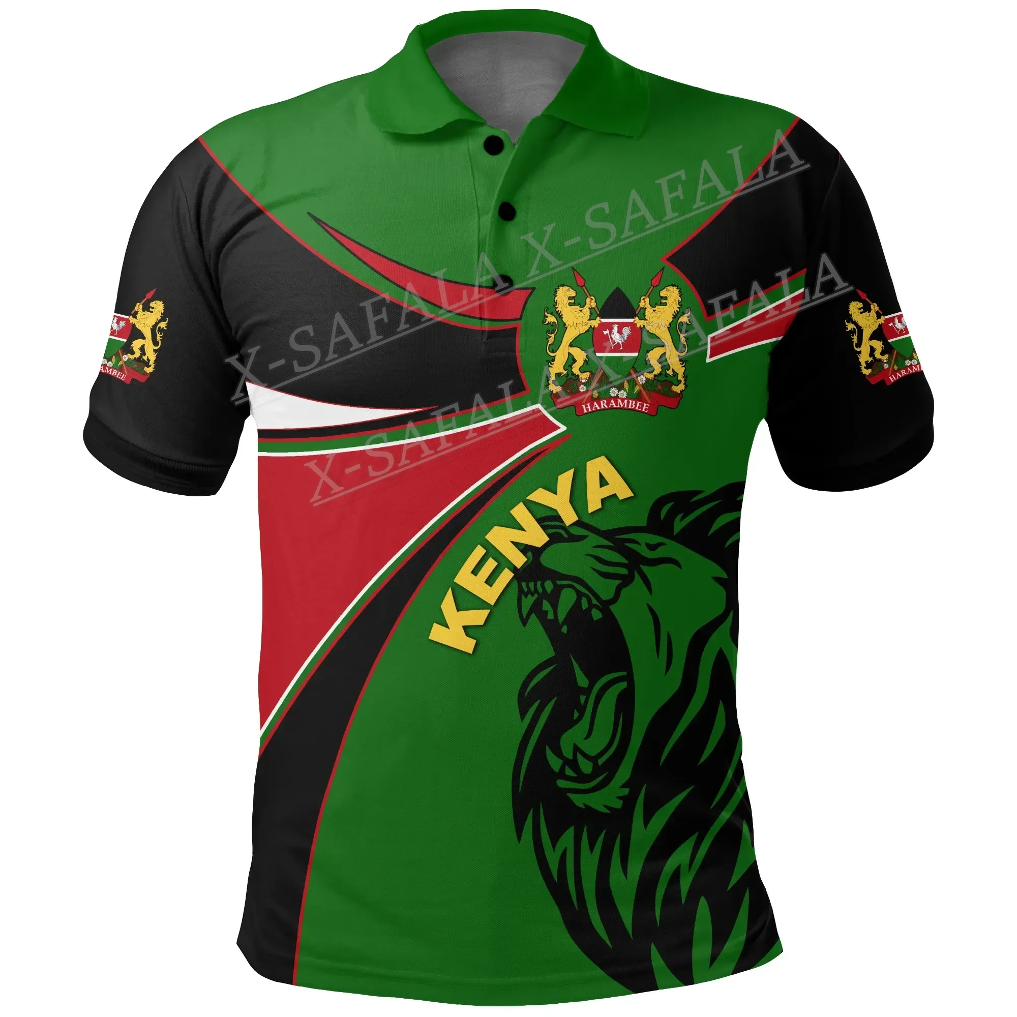 

Kenya Flag Country Emblem National Polo Shirt Customed Name Mens Black And White Basket Personalized Disc Golf Shirts-4