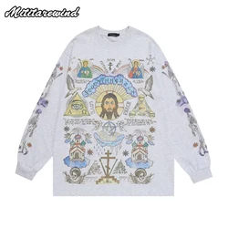 Retro American High Street Casual Printing Loose Long Sleeve O-Neck Pullovers Sweatshirts for Men Hip Hop Streetwear Youth Y2k