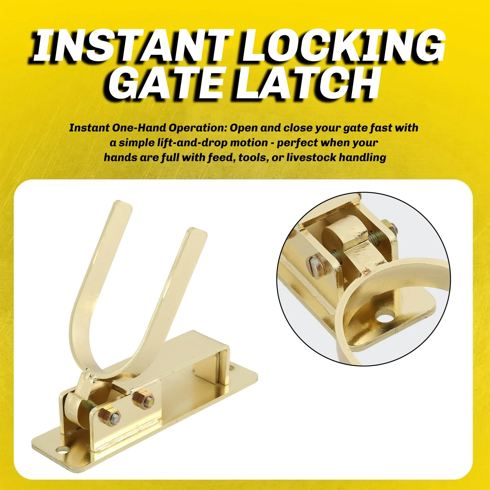 

JHD For Farm, Ranch& Backyard Gate Latch- Heavy-Duty Instant Locking One-Hand Spring Mechanism Automatic
