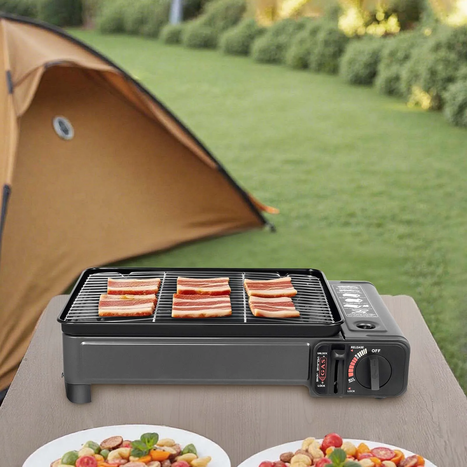 

16,34*11,02*4,33 дюйма портативная газовая плита для кемпинга, бутановая плита для барбекю, подходит для кемпинга, путешествий, пеших прогулок