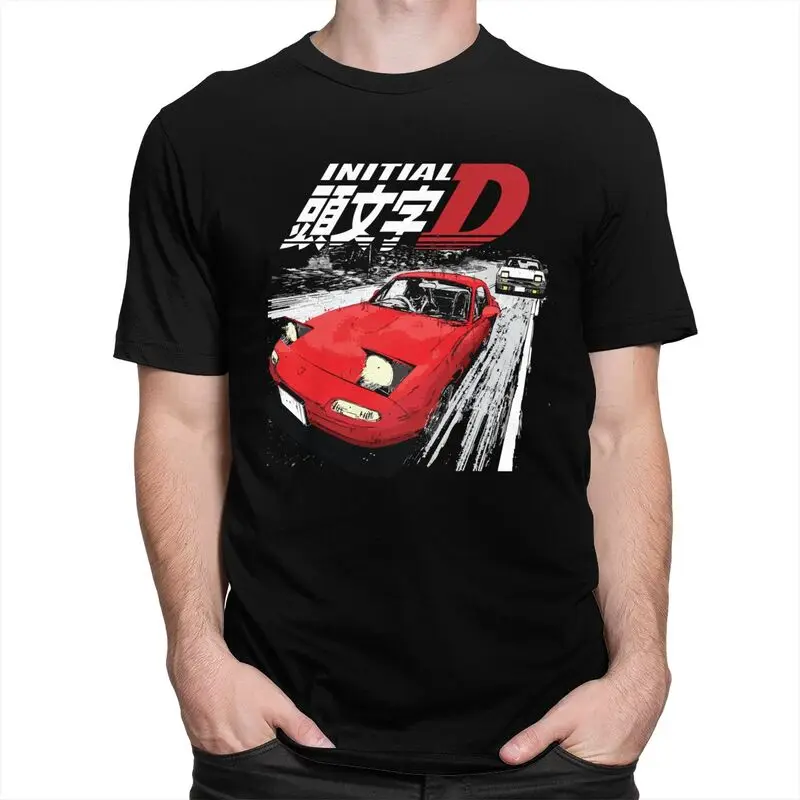 Custom Drift Car Battle Initial D T Shirt for Men 100% Cotton Tshirt Leisure Tees Short Sleeves T-shirt Slim Fit
