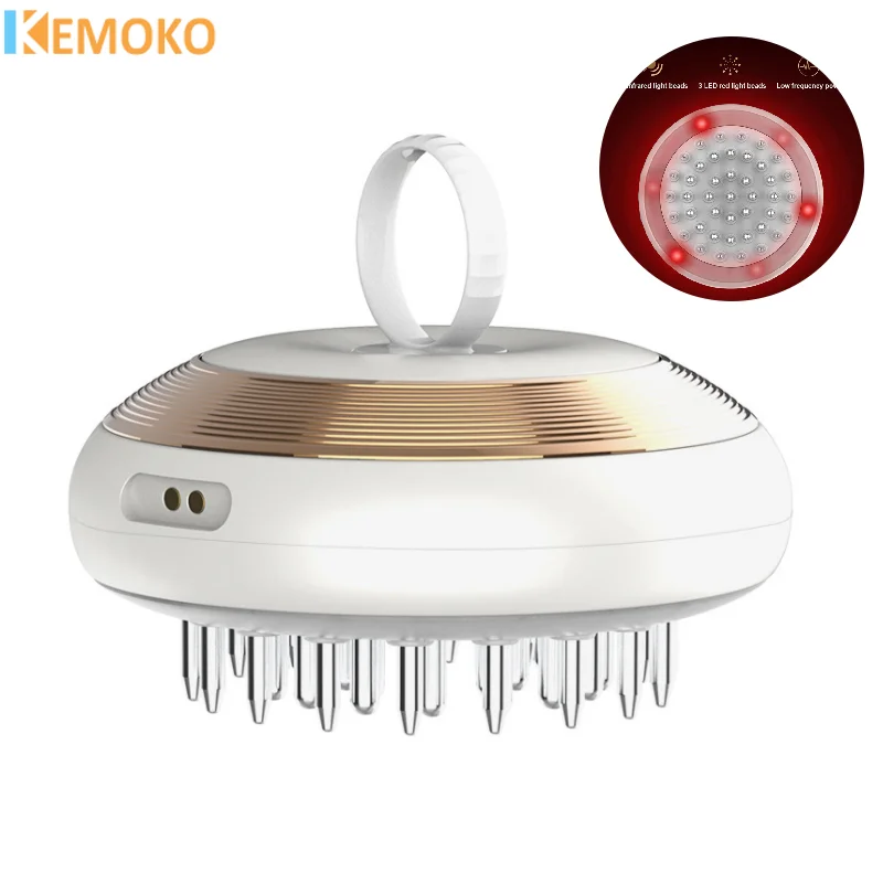 

EMS Red Light Therapy Head Massage Comb Electric High Frequency Vibration Scalp Massager Brush Hair Growth Oil Liquid Applicator