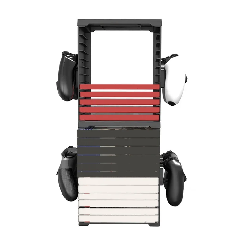 

AED7-Game Disc Storage Tower For PS5/X-BOX SX/ One/Switch - With 4 Game Controllers Storage Rack