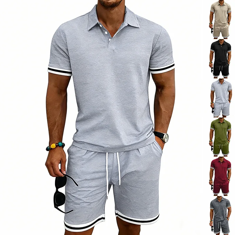 

Men's British style POLO suit, summer European and American sports and leisure lapel short-sleeved shorts two-piece set for men