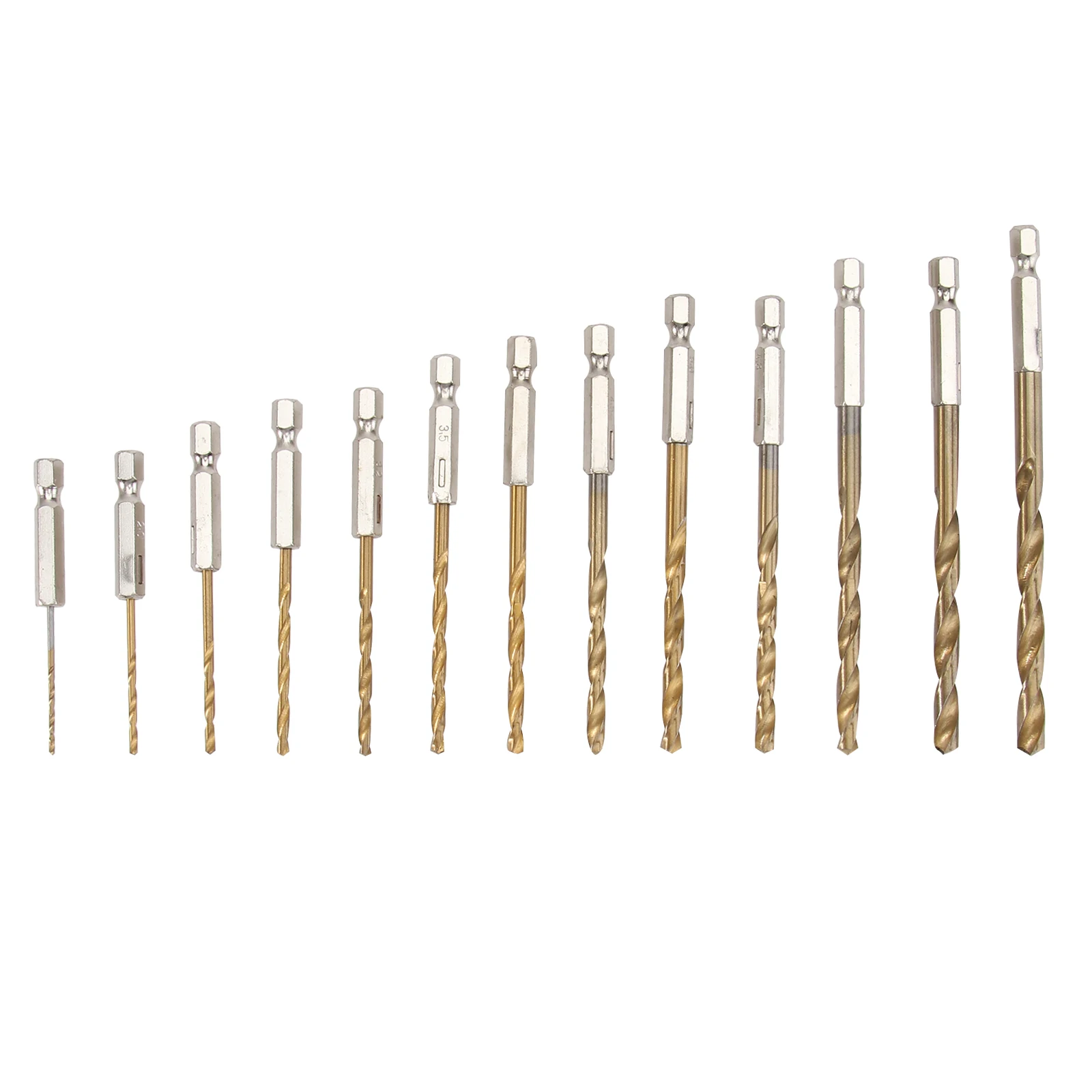 

13 pcs Shank Drill Bits Set High-speed Steel 1 5mm-6 5mm Sizes Titanium Coating Wood Plastic Metal DIY Tool Kit
