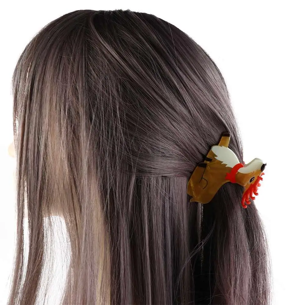 

Заколка для волос в виде щенка, собачки, кошки, рождественской шапки, мультяшная, праздничная, с оленем, акулой, зажим-краб