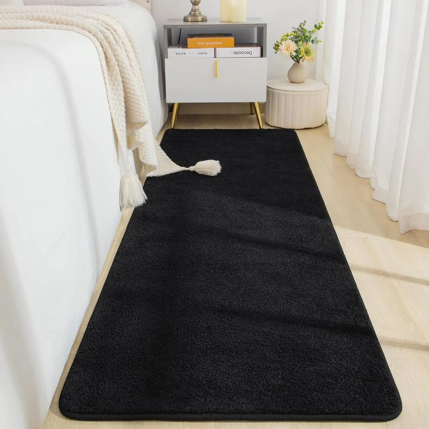 

Soft Runner Rugs for Bedroom 2x6, Non Slip Hallway Kitchen Laundry Dorm Washable, Minimalist Low Pile Long Rugs, Black