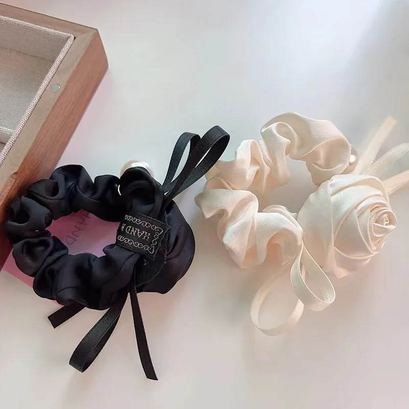 French Retro Fabric Rose Large Intestine Hair Band Elegant Bow  High-Grade Scrunchies  Резинки Для Волос  Girl Hair Accessoires