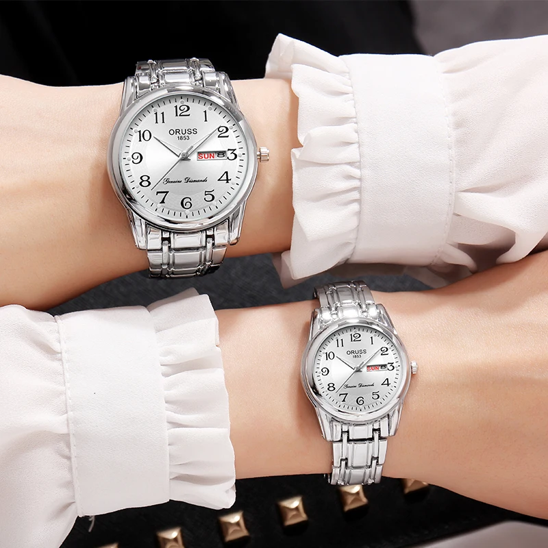 カップル向けのダブルカレンダーウォッチ,若者向けのマッチングウォッチ,ロマンチックで魅力的,高度でファッショナブル,すべてにマッチ