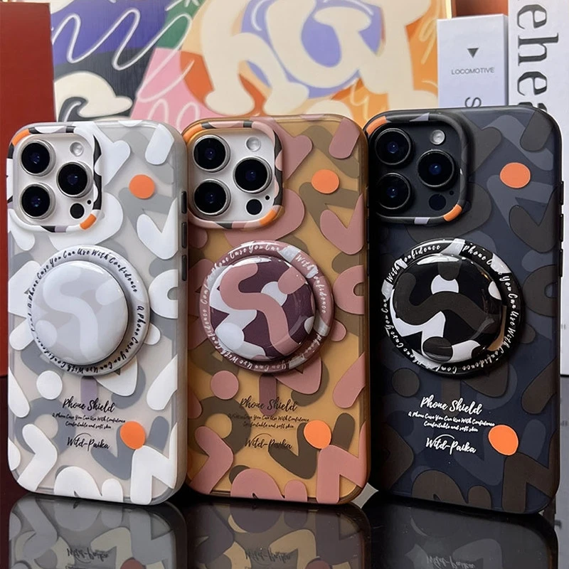 

Камуфляжный прочный магнитный чехол для телефона с буквами граффити для iPhone 17, 16, 15, 14, 13 Pro Max, жесткий противоударный чехол