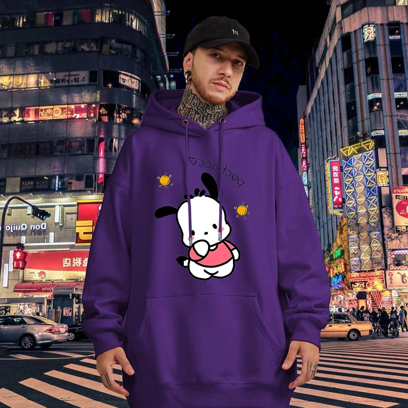 Cartoon Printed Male Sweatshirts Sanrio Pochacco Classic Pattern Trendy Long Sleeve Autumn Winter Casual Clothes Men Hoodies