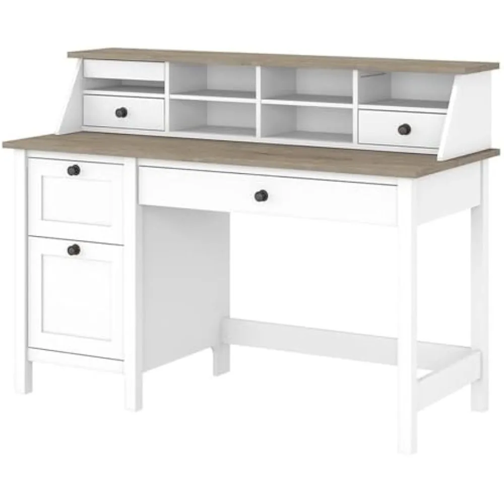 

Shiplap Gray and White UrbanPro 54W Farmhouse Desk with Storage Drawers and Organizer