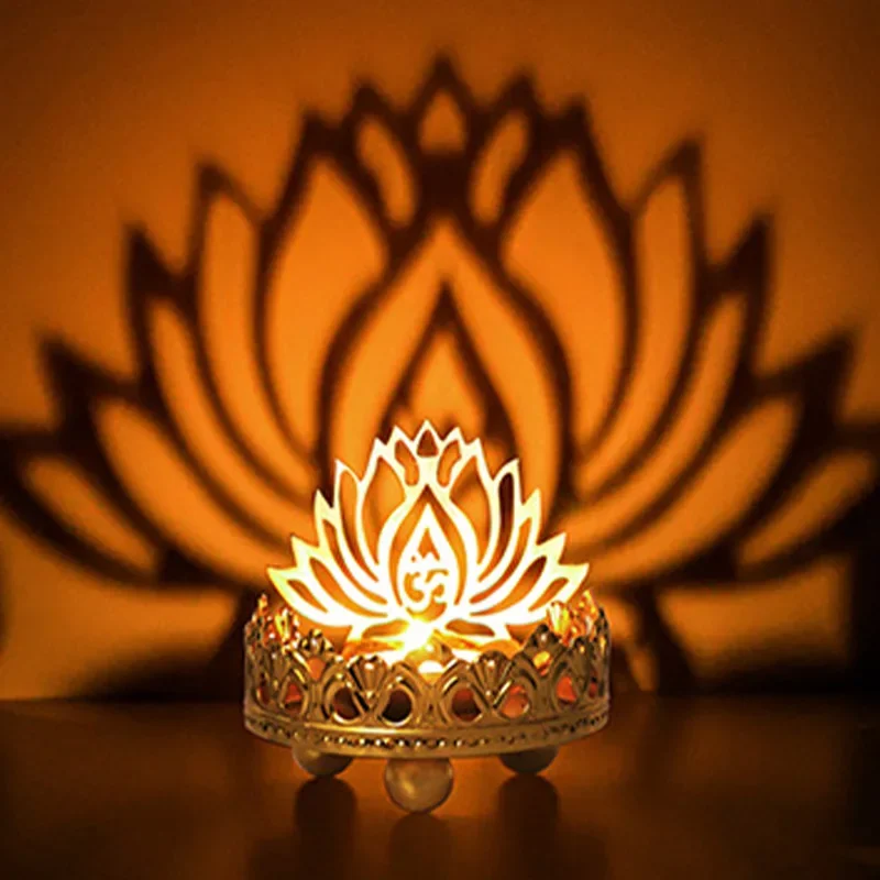 Nostalgic Buddha lamp lotus butter lamp base Maitreya Buddha home Zen retro hollow decorative light and shadow ornament