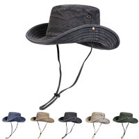 Men Big Eaved Solid color Washed Bucket Hats Fishermen Caps Outdoor Casual Cap Men Sunscreen Hat