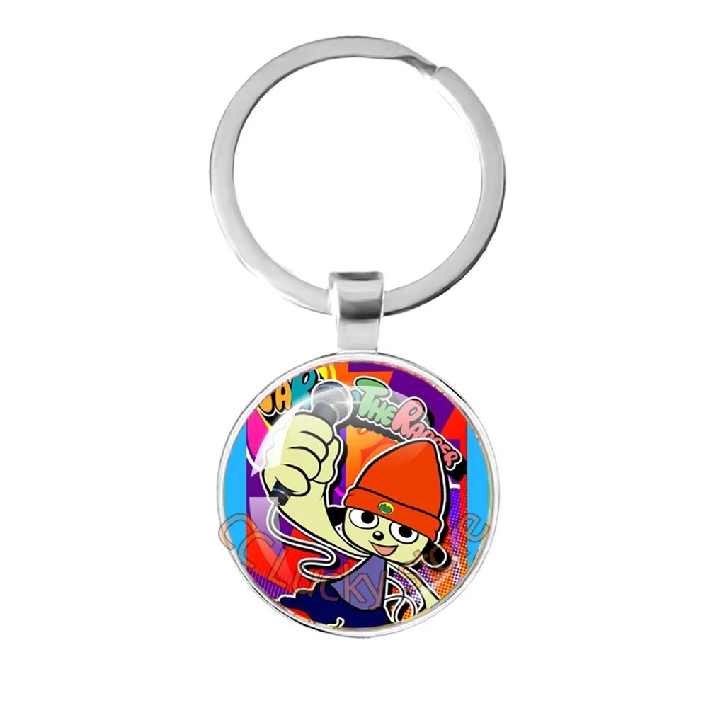 Hot Game PARAPPA THE RAPPER Anime 25mm Round Keychain Jammy lammy Cartoon Key Ring Jewelry Fans Gamer Collect Kids Gifts