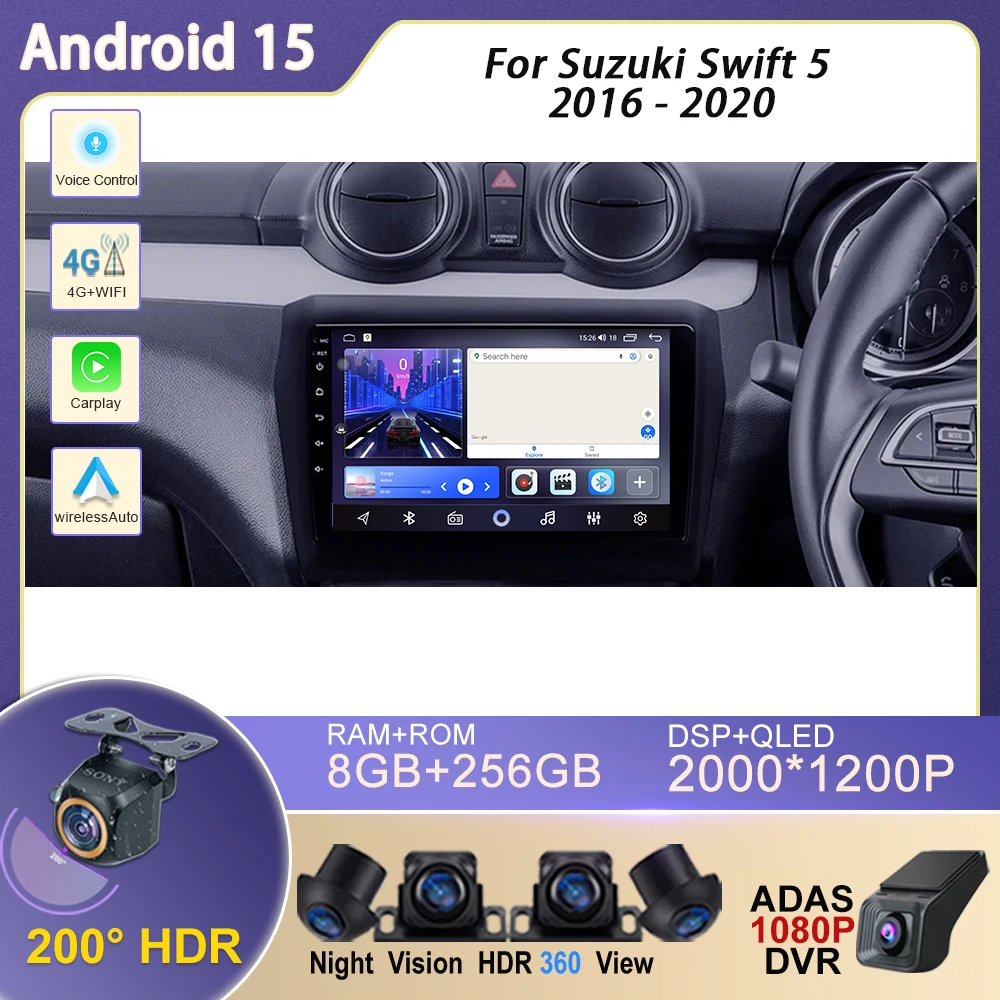 

Head Unit Android 15 Carplay Car Radio For Suzuki Swift 5 2016 - 2020 Navigation GPS Multimedia Player 8G 256GB DSP 2 din DVD