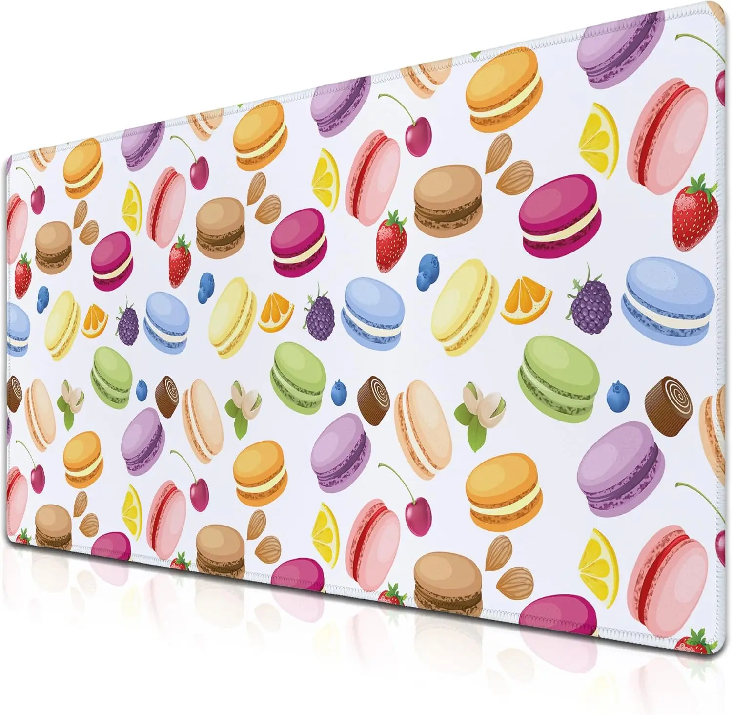 Macaron & Fruit XXL Mouse Pad – Cute Gaming Desk Mat with Non-Slip Base for Keyboard, Office & Sweet Aesthetic