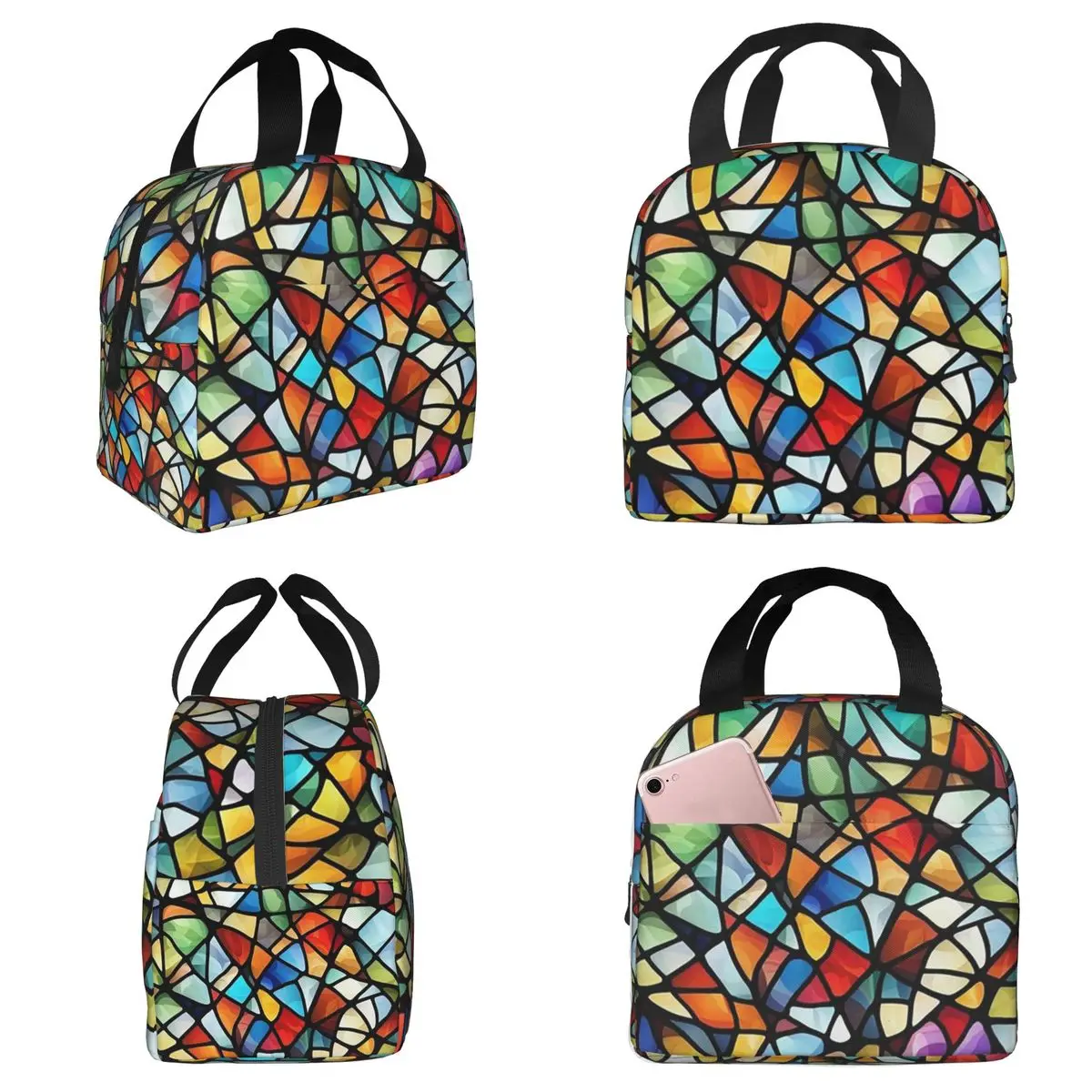 Abstract Stained Glass Tree Insulated Lunch Bag for Kids School Cooler Thermal Food Box Tote Portable Lunch Boxes Container