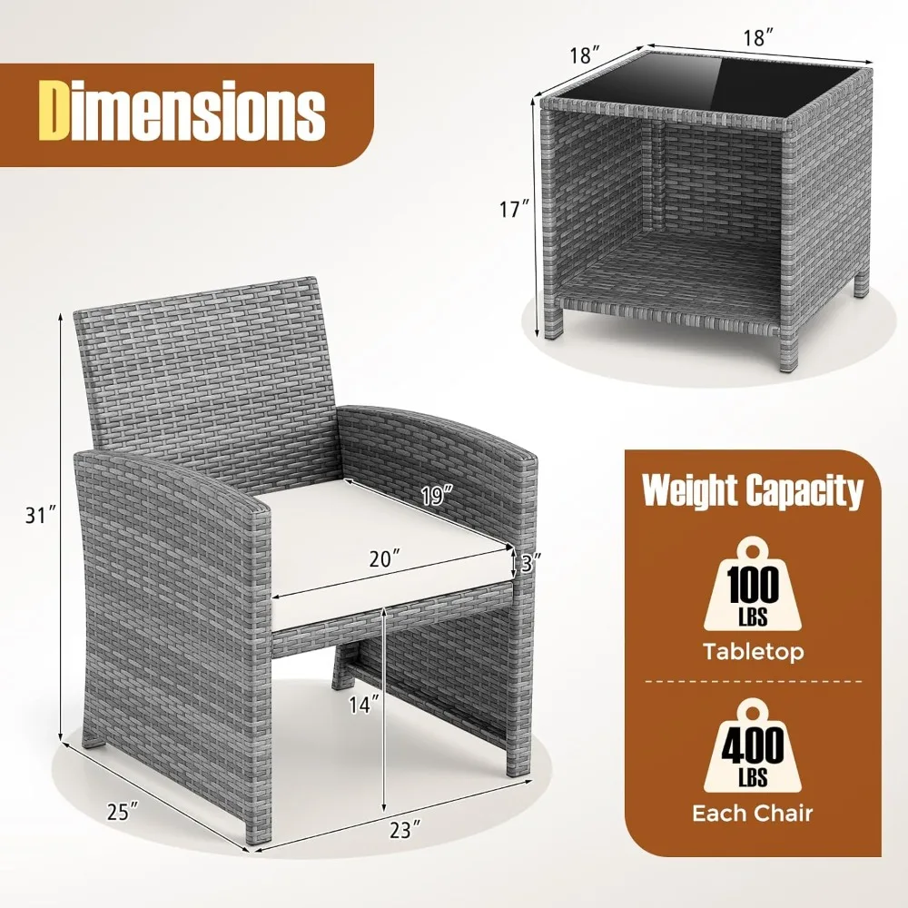 طقم أثاث فناء خارجي مكون من 3 قطع مع وسائد وطاولة تخزين للشرفة أو الشرفة أو الحديقة #6
