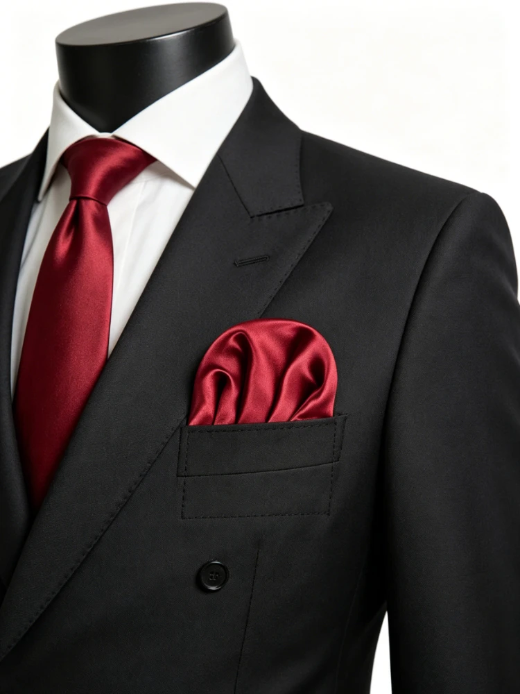 Men's New Pre-folded Pocket Square Solid Candy Color Handkerchiefs Formal Wedding Party Business Chest Towel Black Accessorries