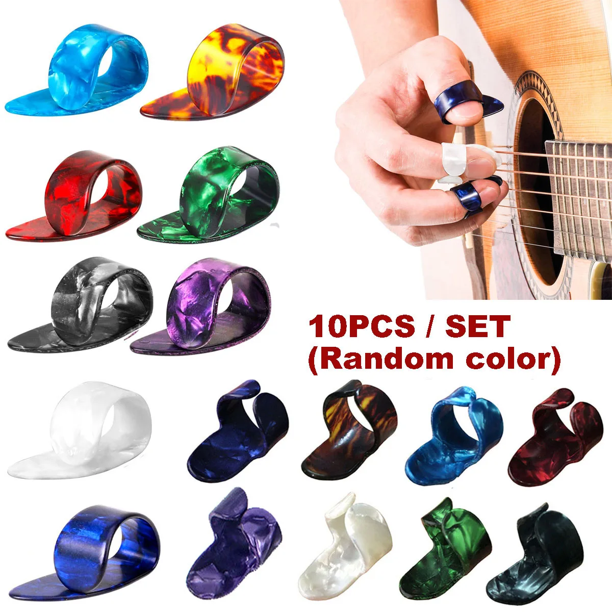 10 Stück Gitarren-Fingerplektren, Daumen-/Indexgrößen, Fingerstyle-Schutz, rutschfestes Design, Bass, Akustik-/E-Gitarre