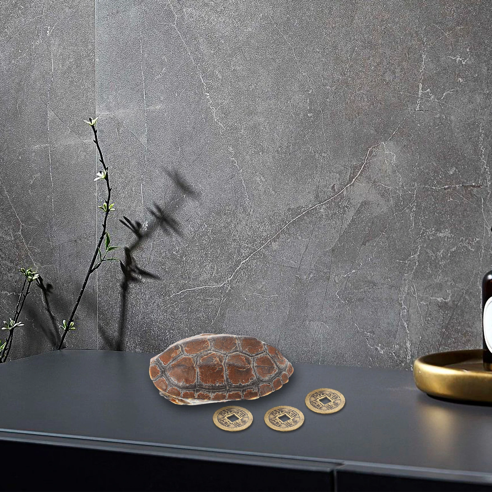 

1 Set Retro Turtle Shell Handpiece Cultural Craft Divination Game Prop Chinese Telling Coin Decorative Desktop Living