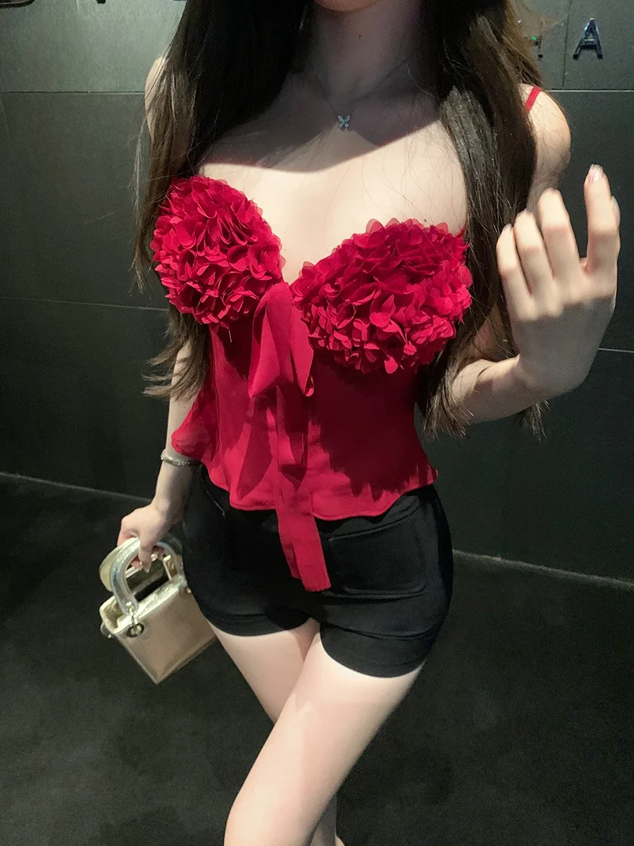 

Женский жилет-топ с цветочным кулоном и встроенными подушечками для груди, модель Heavy Industry Flower Pendant Strapl, для женщин, с эффектом подтяжки и коррекции фигуры, для любительниц роз...