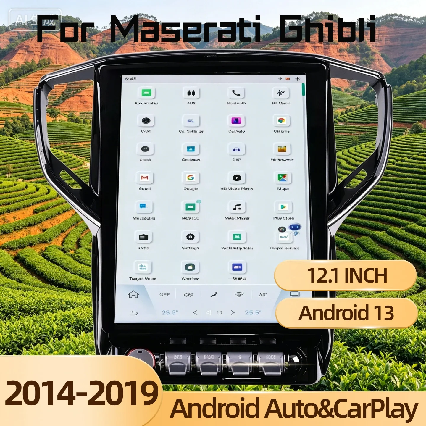 Radio para Auto con Android 13 y CarPlay de 12.1'' para Maserati Ghibli 2014-2019, Accesorios de Pantalla, GPS, Reproductor Multimedia Estéreo, Unidad Principal