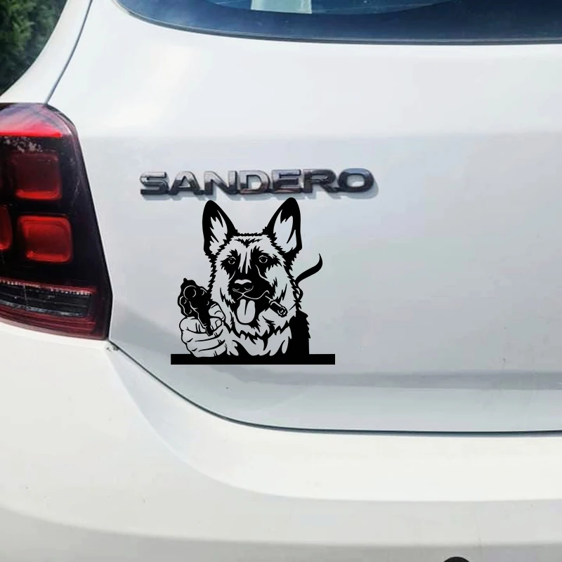 Cool German Shepherd With Gun Car Sticker Vinyl Car Decal Car Accessories Pegatinas Para Coche F308#