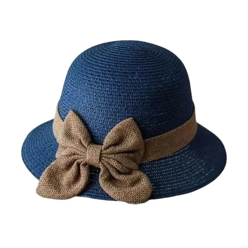 Foldable Straw Hat Crocheted Cap With Fashionable Embellishment For Outdoor Activities Summer Vacation Y08E