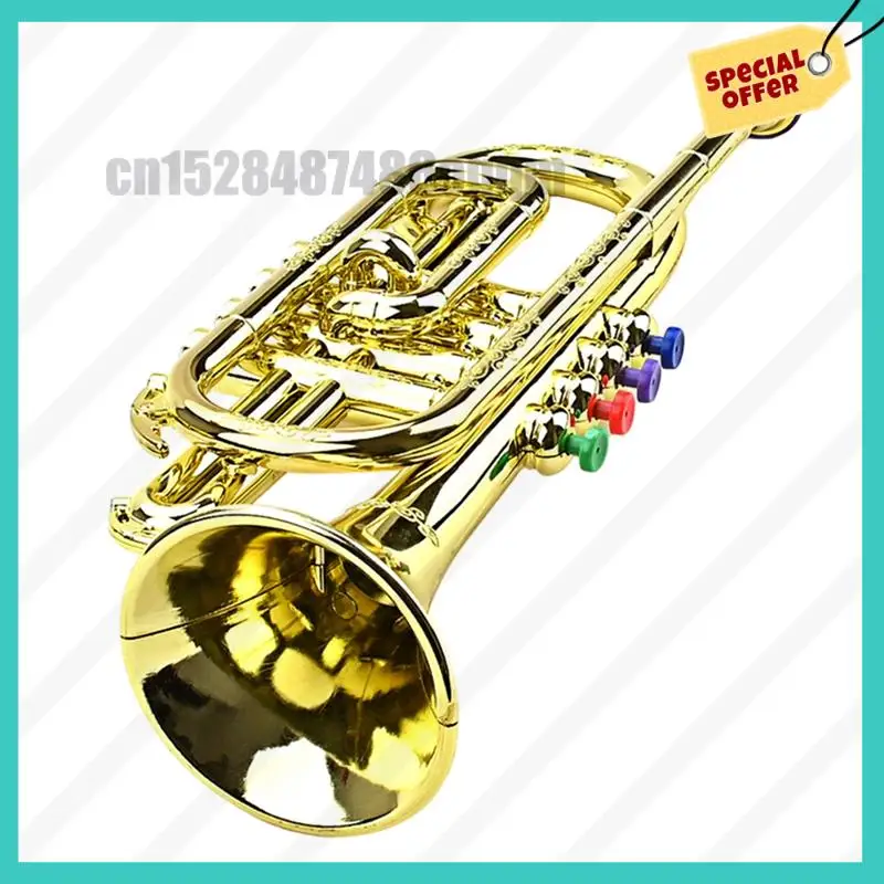 -ABJZ Trumpet Kids آلات النفخ التعليمية الموسيقية ABS Gold Trumpet مع 4 مفاتيح ملونة للأطفال