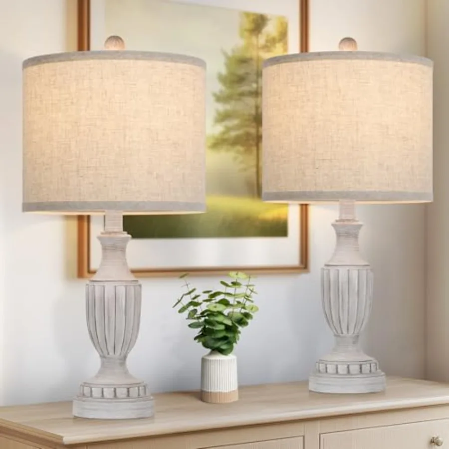 

Farmhouse Living Room Table Lamps Set of 2 Grey Rustic Vintage Table Lamps for Bedroom Nightstand Antique Bedside Desk Lamps wi
