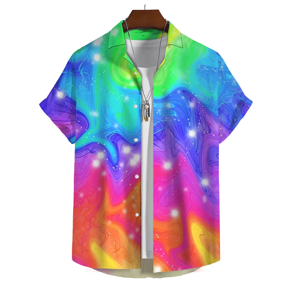 Hawaiiaans Shirt Heren Korte Mouwen Zomer Strand Stijl Shirt Casual En Comfortabele Kleding 3d Geprint Regenboog Patroon Kleding