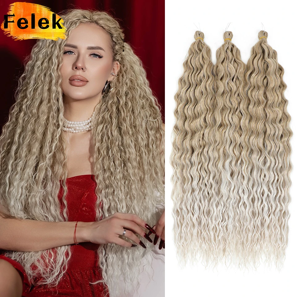 

22-30" Ariel Curls Hair Water Wave Twist Crochet Hair 3Pcs Synthetic Afro Curls Ombre Purple Deep Wave Braiding Hair Extensions