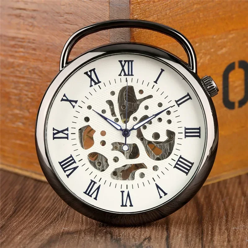 Steampunk Big Size Men Women Pocket Watch Skeleton Handwinding Mechanical Watches Roman Number Clock Pendant Chain Open Face