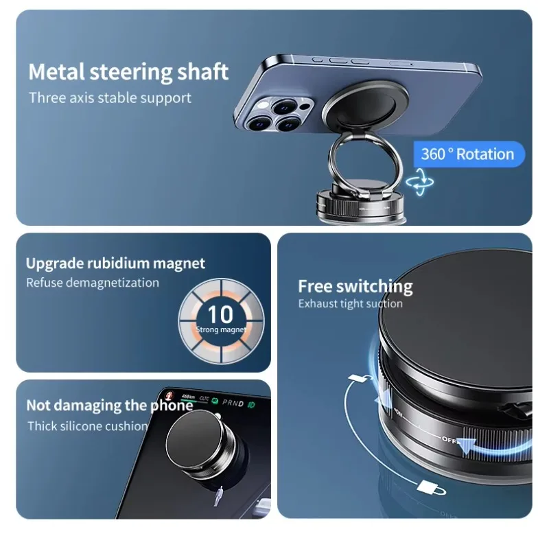 Magnetic 360 Degree Multi-Angle Rotation Car Desk Wall Vacuum Suction Cup Mobile Smart Cell Phone Holder Hands-Free Flexible