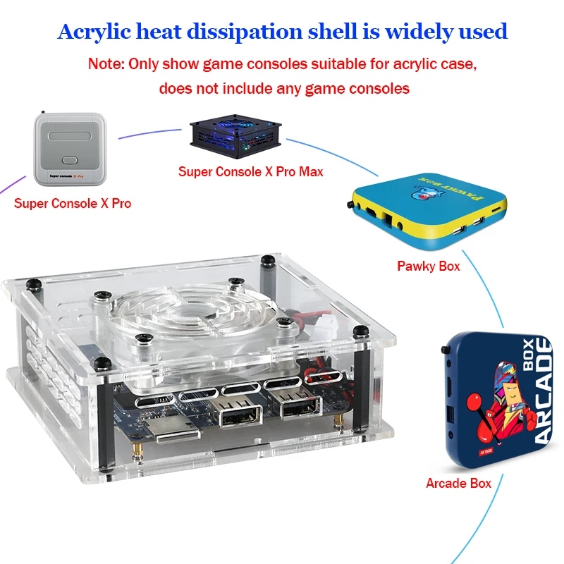 Acrylic Cooling Shell Video Game Console Modification DIY Manual Assembly with Color Cooling Fan Suitable for X Pro / X Pro max