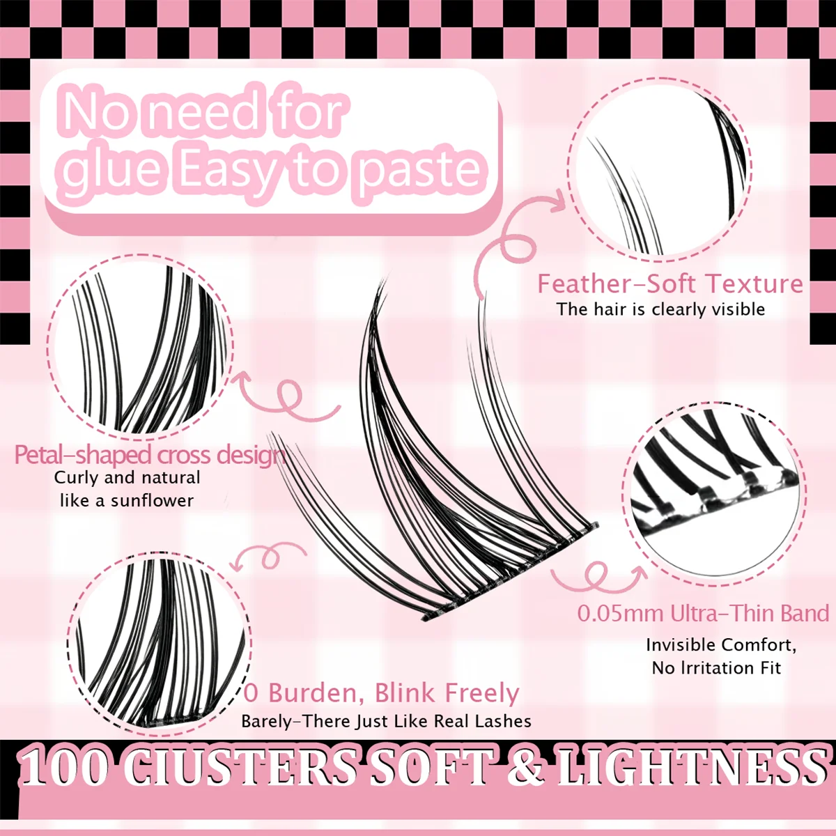 رموش ذات سعة كبيرة خالية من الغراء 10 صفوف 100 مجموعة خفيفة الوزن ومرنة وسهلة الاستخدام ولا حاجة للغراء #4