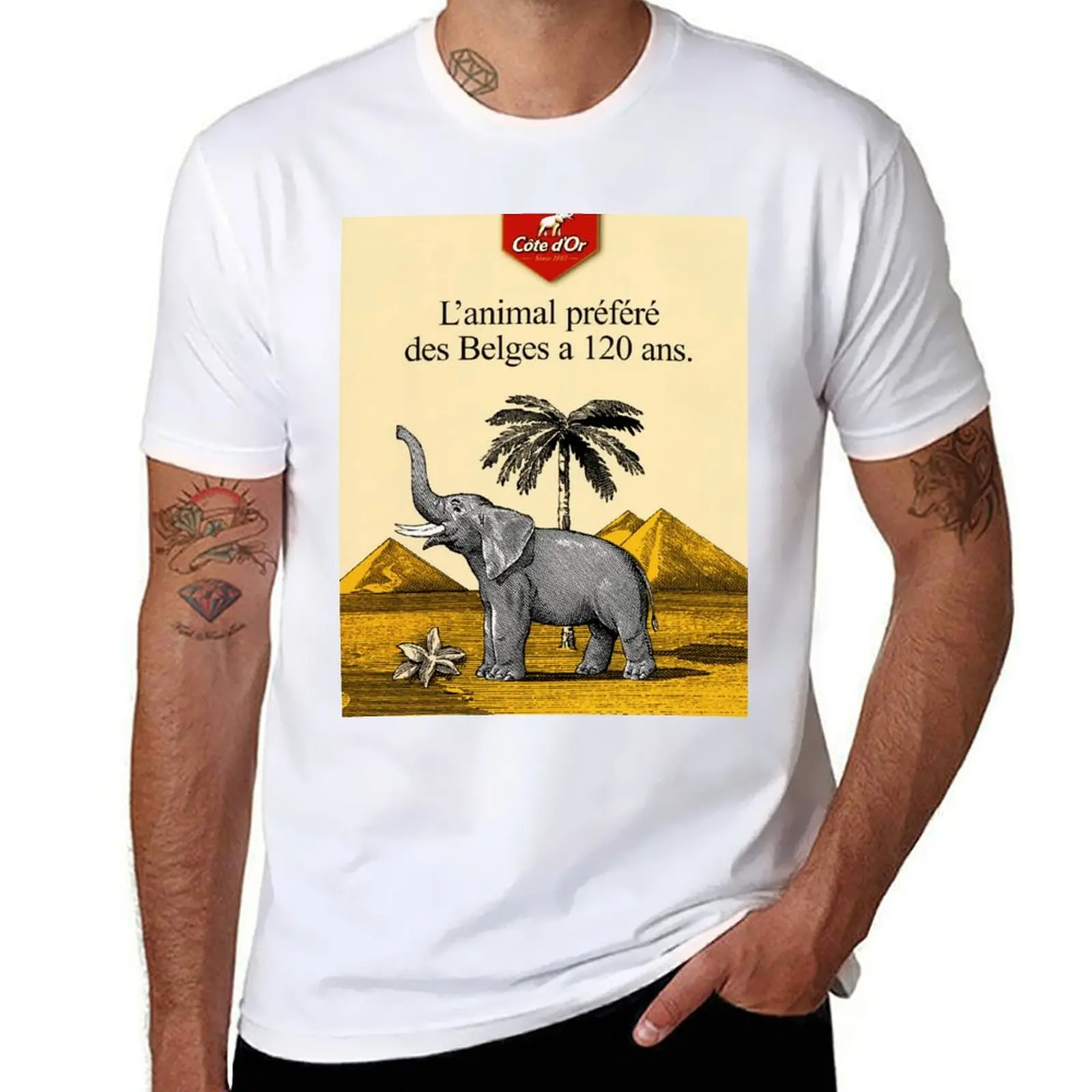 

COTE D' OR Belgian Chocolate Elephant and Pyramid Vintage Advertising T-Shirt t shirts for man slim fit T-Shirt