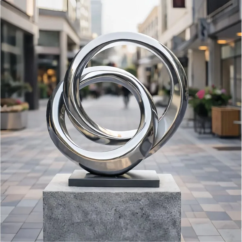Customized large outdoor abstract heart-shaped mirror stainless steel sculpture ornament metal statue